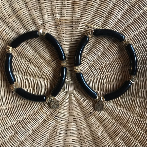 Black and gold stretch bracelets by savory and sweet. Very stylish! Never worn - Picture 4 of 7